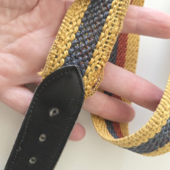 Vtg 90s Stretch Woven Belt 34"-38" Waist 16 18 Brass Buckle Red Tan Navy Boho - Picture 2 of 6